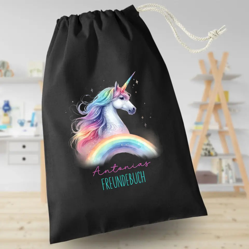 Freundebuchbeutel - Einhorn Regenbogen