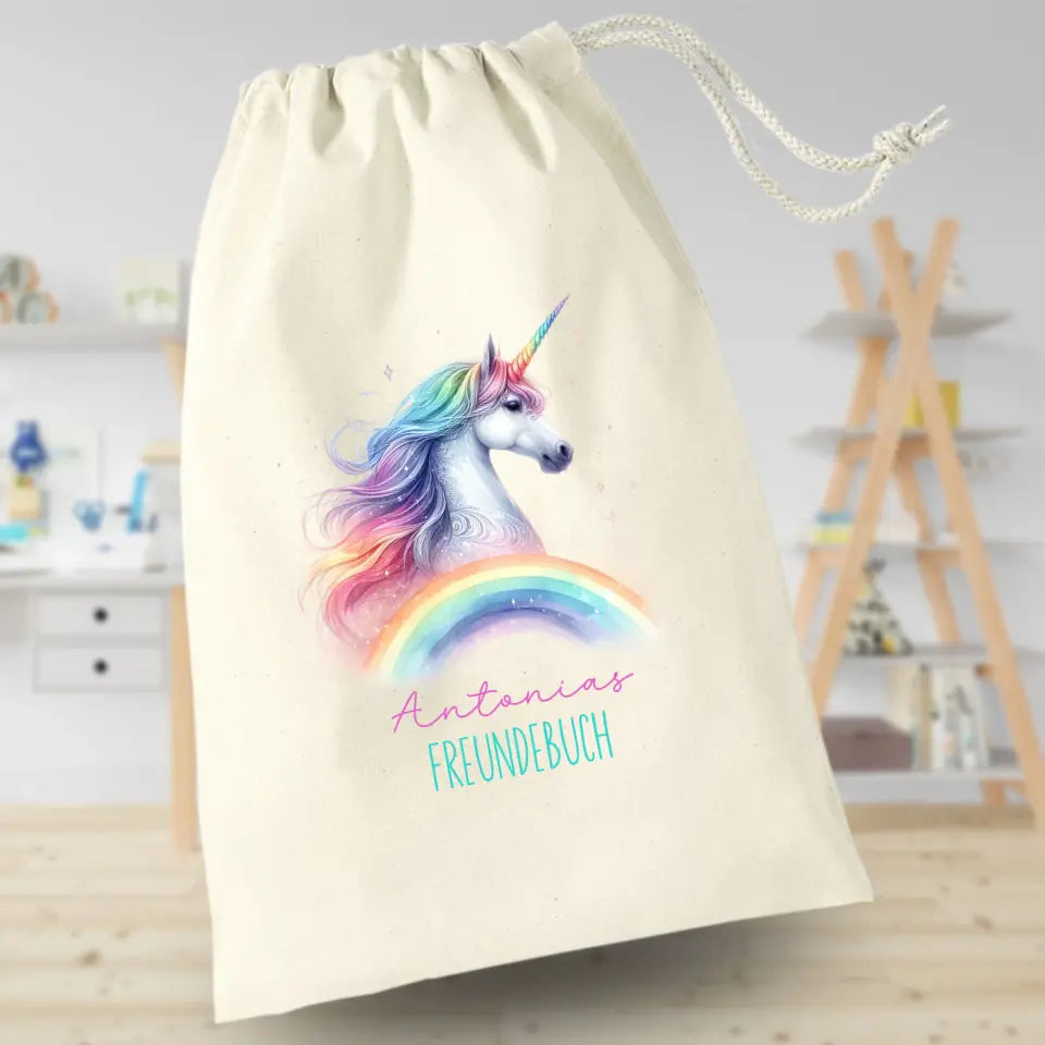 Freundebuchbeutel - Einhorn Regenbogen