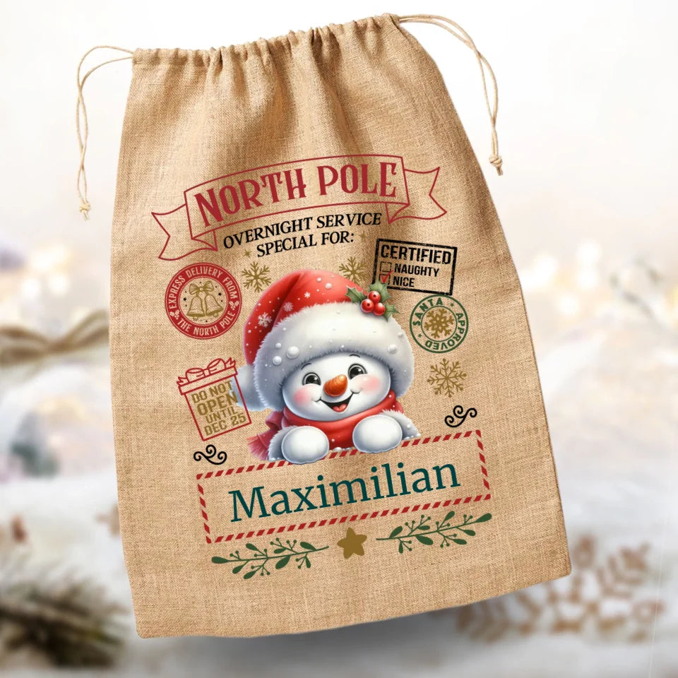 Geschenkbeutel Weihnachten "Schneemann North Pole"
