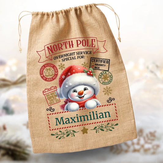 Geschenkbeutel Weihnachten "Schneemann North Pole"