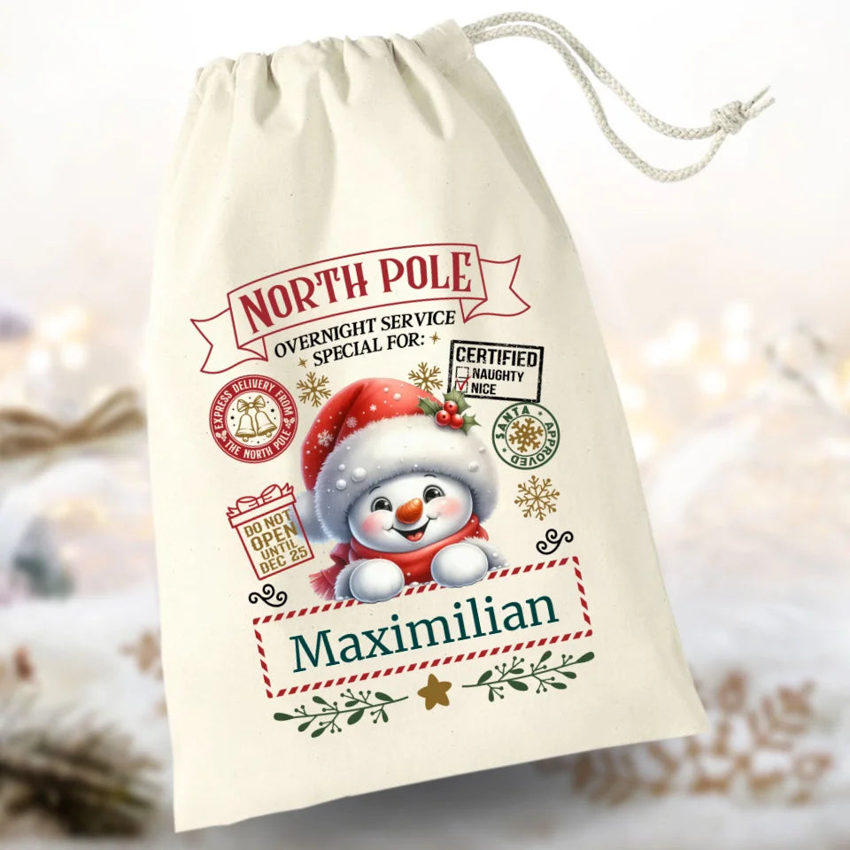 Geschenkbeutel Weihnachten "Schneemann North Pole"