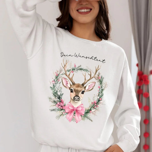 Pullover - Weihnachten, Rentierkranz - Feewittchen